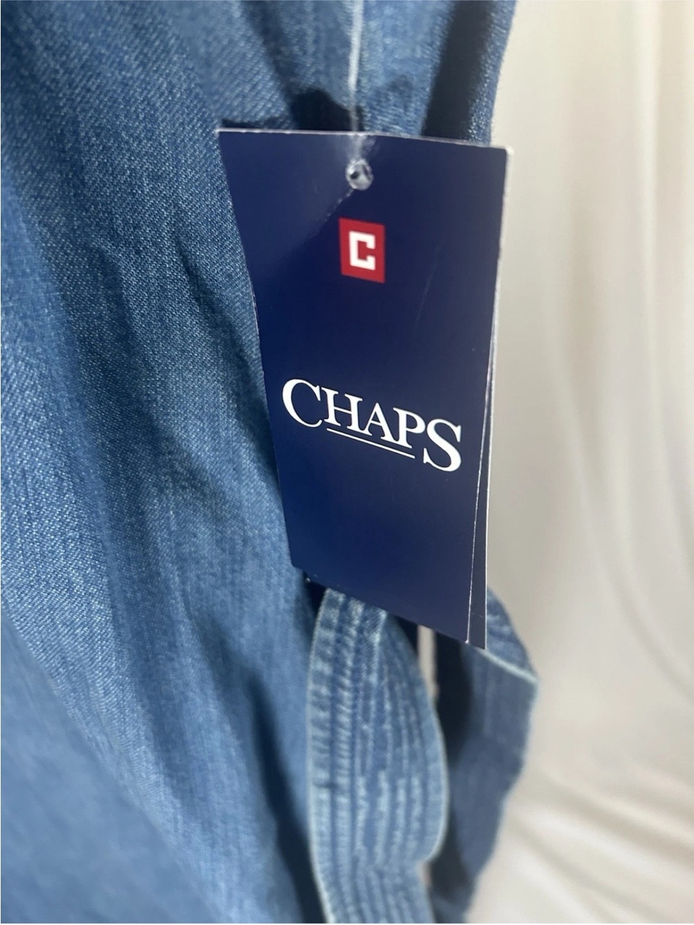 NWT Chaps Blue Denim Maxi Shirt Dress with Waist Tie - Picture 5 of 9